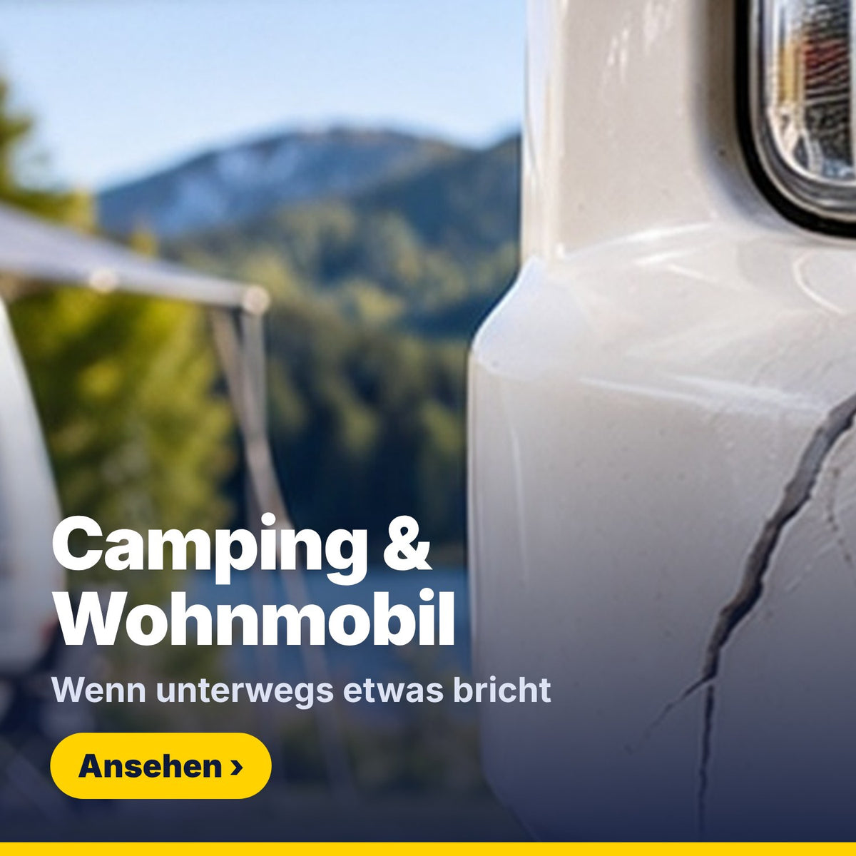 Riss am Wohnmobil, Reparatur mit 2K FIX + FILL beim Camping