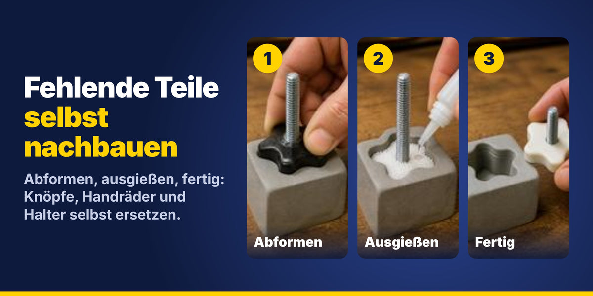 Fehlendes Handrad mit Knetmasse abformen und mit 2K FIX + FILL nachgießen