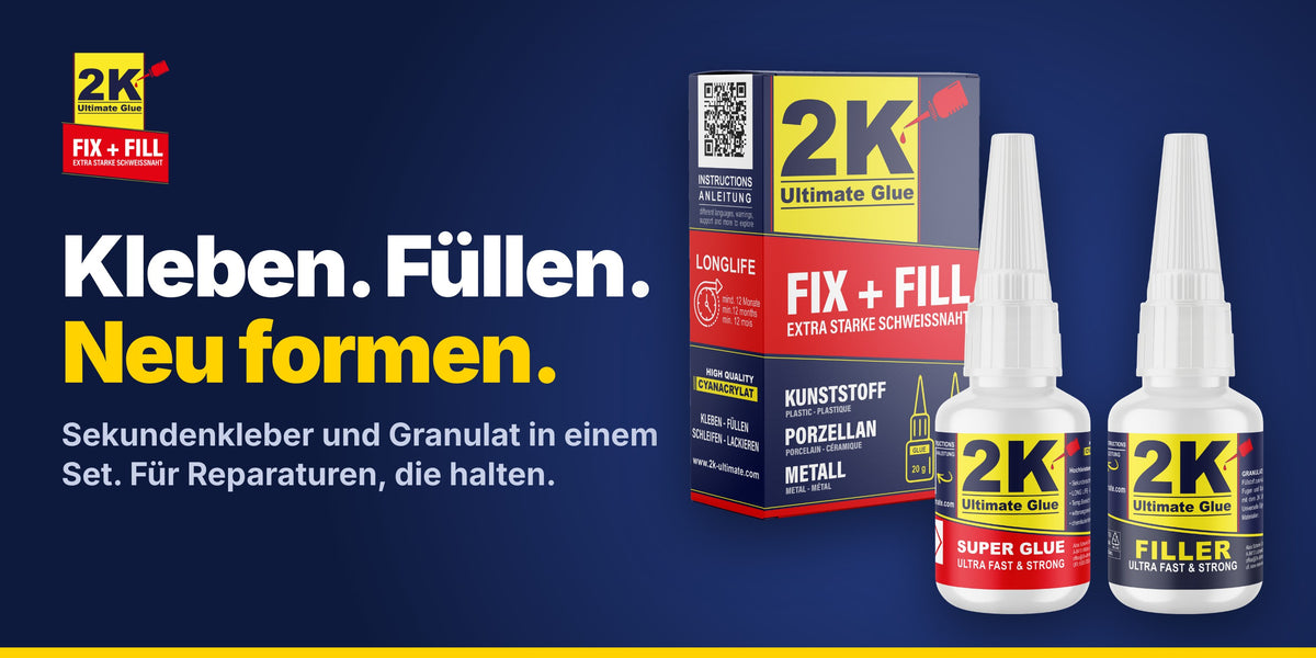 2K FIX + FILL Set mit Sekundenkleber und Granulat: Kleben, Füllen, Neu formen