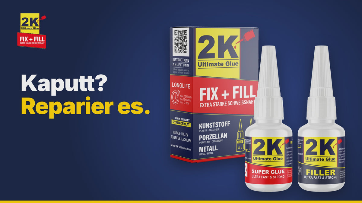 Video laden: Produktvideo: So funktioniert 2K FIX + FILL Sekundenkleber mit Granulat